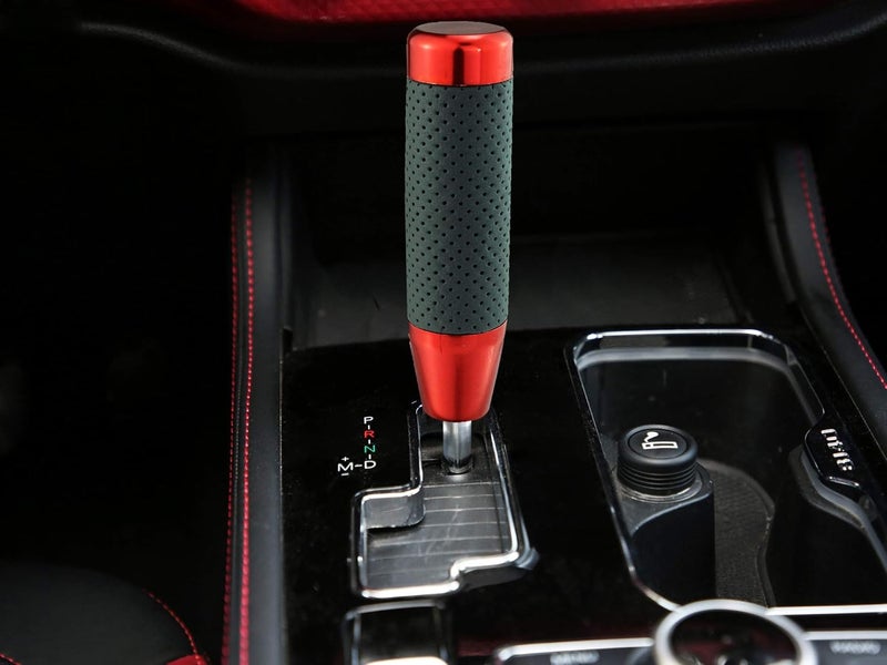 Abfer Weighted Shift Knob Leather Car Gear Stick Shifter Handle Adapter Short Shifting Lever Knobs for Most Vehicle Trucks, Red - Image 2